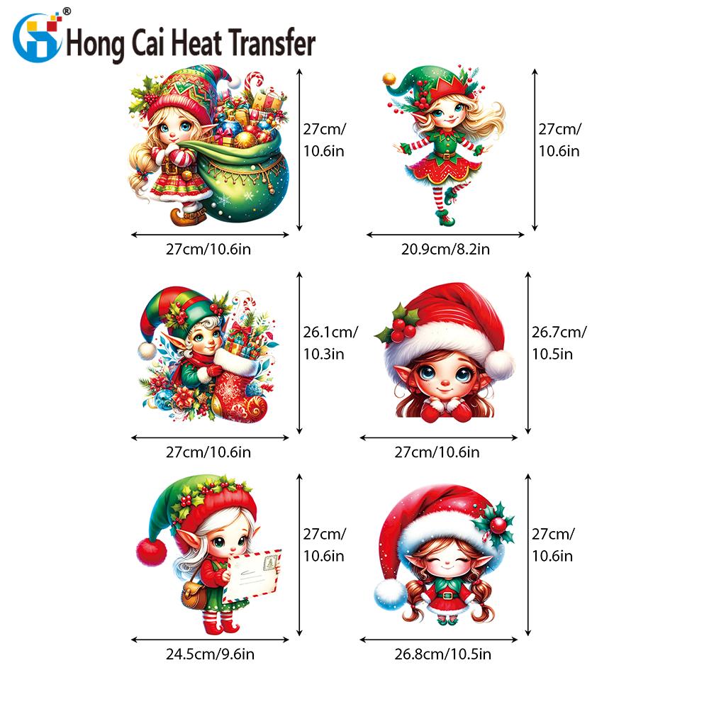 Hongcai 2024 Christmas Fairy Girl Heat Transfer Vinyl DTF Printed Sticker Ready Press Design for Wear Heat Press Paper Film