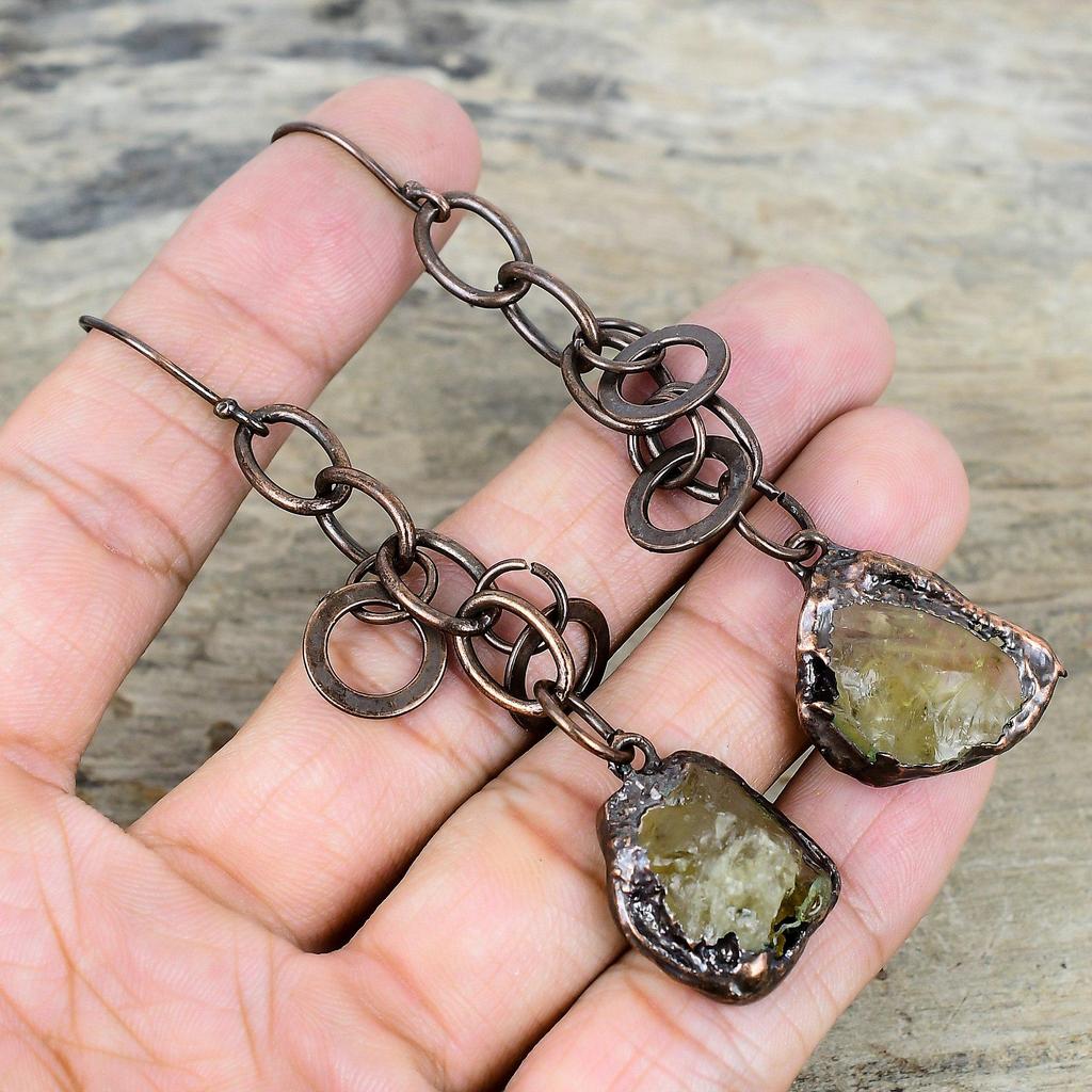 Citrine Rough Earring Electroformed Copper Earrings Handmade Earring Citrine Rough Gemstone Jewelry Gifts for Mom Wonderful Copper Jewelry
