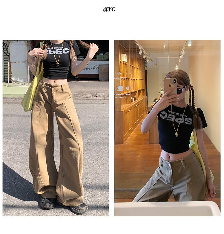 Damen American Khaki Weitbeinjeans mit hoher Taille - 2025 Frühling & Sommer Schlankmachende lockere Passform