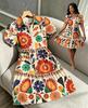 Women's Boho Floral Print Shirt Dress, Casual Short Sleeve Button Down Tiered A-Line Mini Dress for Summer Vacation
