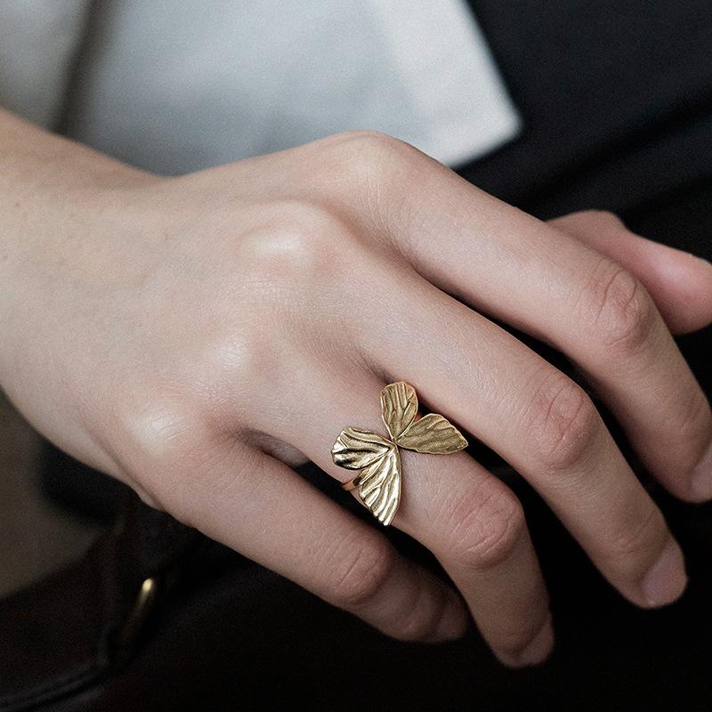 925 Silver Gold Plated Butterfly Rings for Women Fashion Geometric Vintage Handmade Irregular Ring Party Birthday Gifts