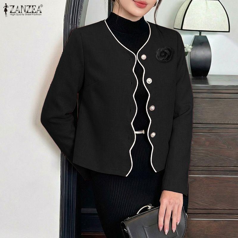 ZANZEA Blusa tipo cárdigan fina de manga larga con escote en V informal para mujer