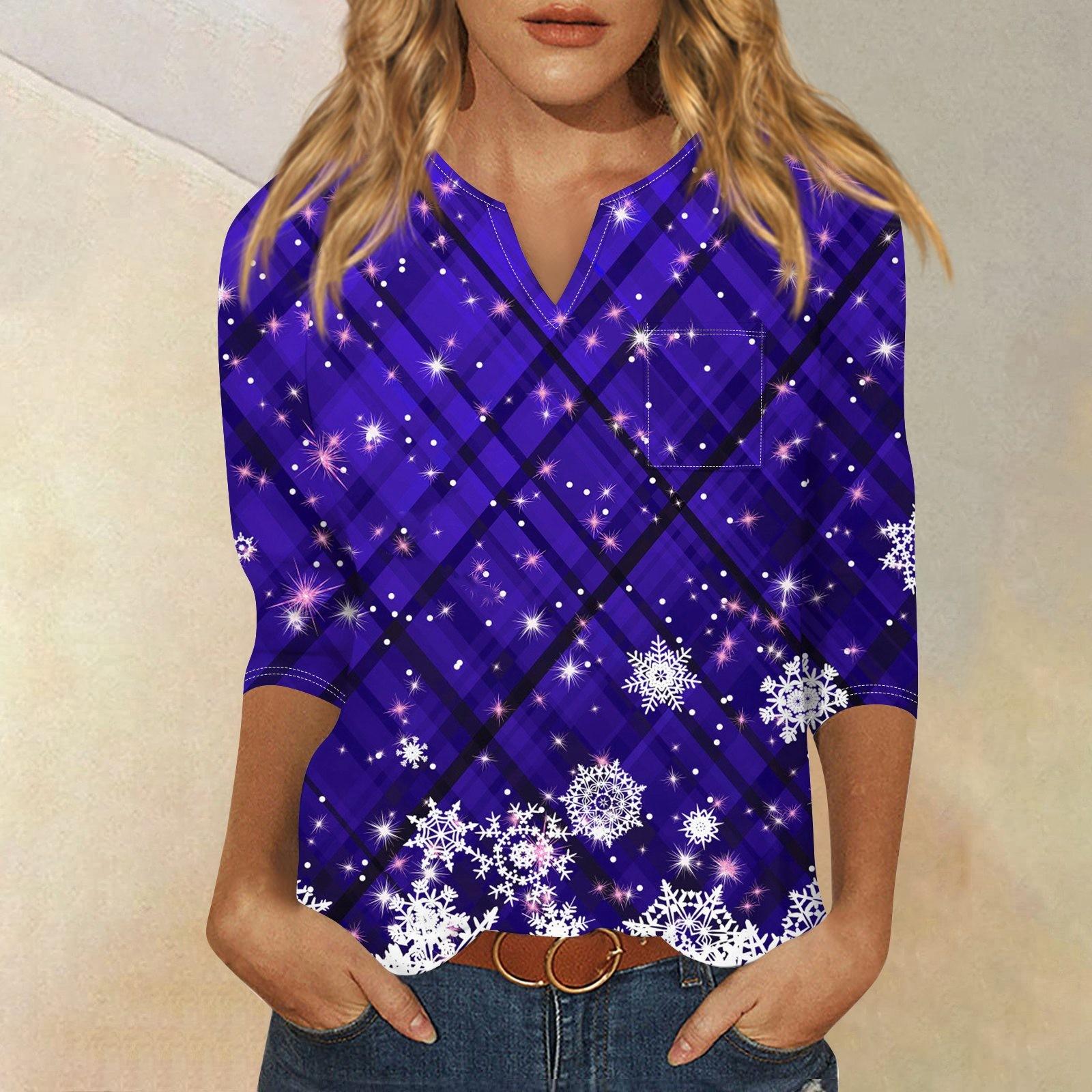

Жіноча різдвяна вільна сорочка з V-подібним вирізом у стилі ретро з принтом і семидюймовим рукавом XXXL фіолетовий