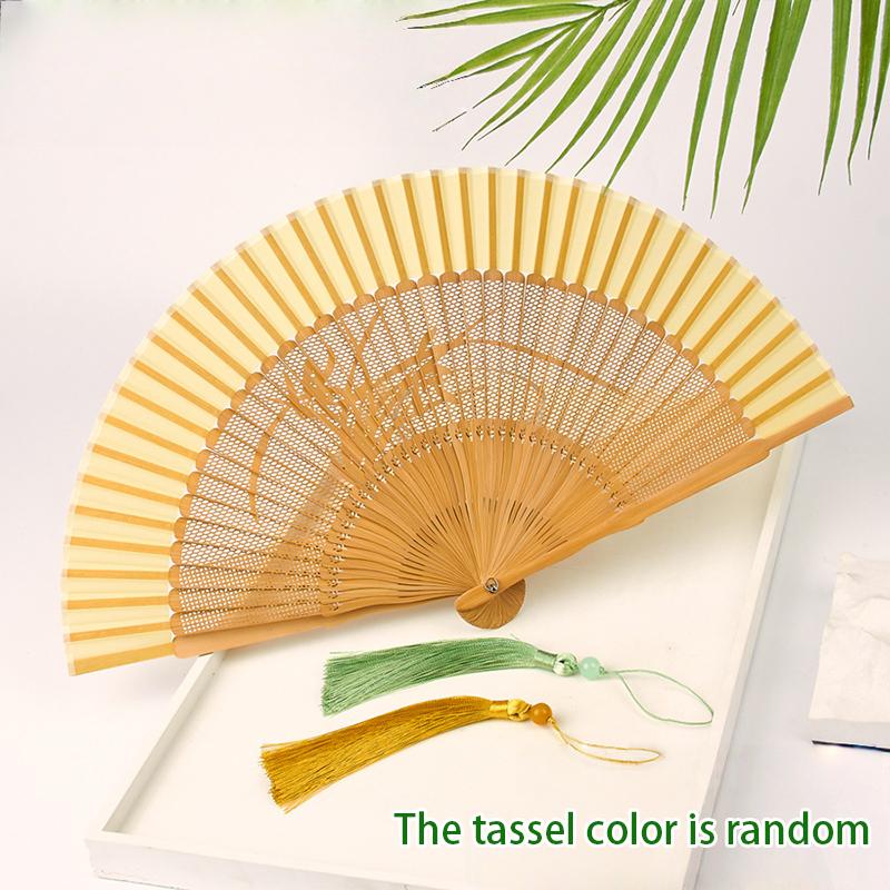 Bamboo Folding Fan Vintage Chinese Style Hollow Carved Fan Wedding Hand Fan Antique Hanfu Fan Fragrant Party Prop Decor Crafts