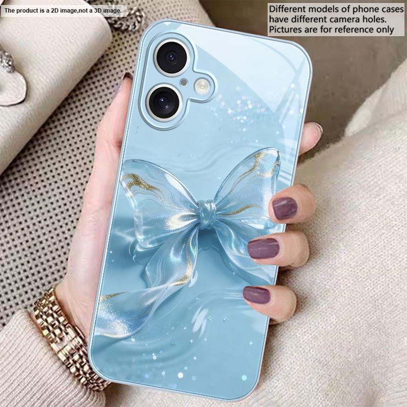Transparent crystal bow For iPhone 17 Air 16E 15 14 13 Plus 12 mini 17 Pro Max 11Pro XR X 16E 7 8 11 Tempered Glass Phone Case
