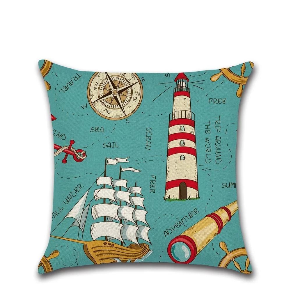 Sea Turtle Nautical Mermaid Pattern Cotton Linen Throw Pillow Cushion Cover Car Home Decoration Sofa Decorative Pillowcase 40018