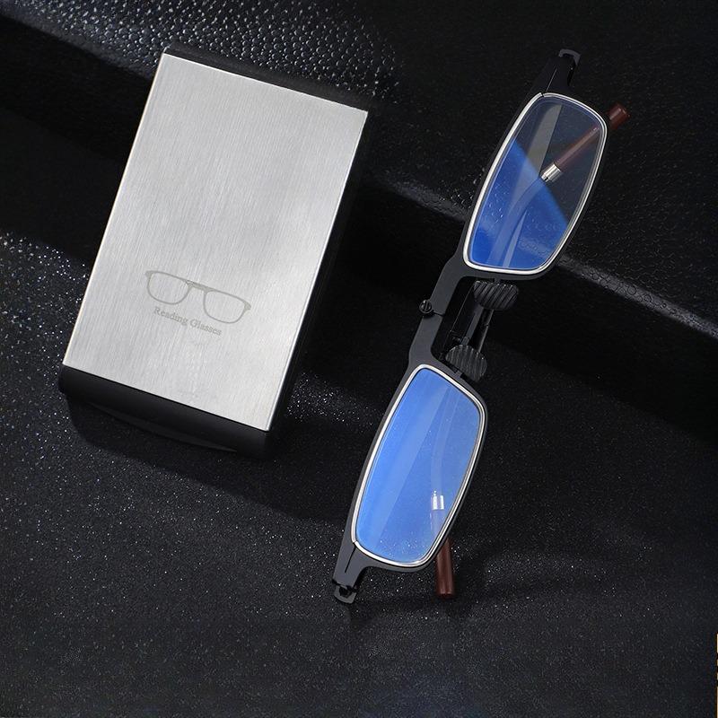 

Портативные Складные Очки для Чтения Высокой Четкости с Защитой от Синего Света Мужские Женские Держатель для Телефона Ультратонкие с Футляром Пресбиопические Очки +100 degrees чёрный