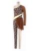 Costume da Ballo a Tema Grotta per Bambine: Body Patchwork Stampa Leopardo, Design Asimmetrico per Ginnastica nella Giungla e Palcoscenico