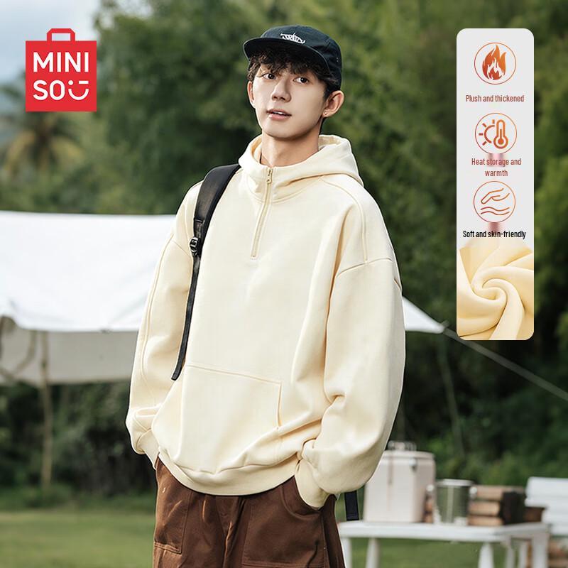MINISO Men's Half-Zip Fleece Lined Hooded Sweatshirt