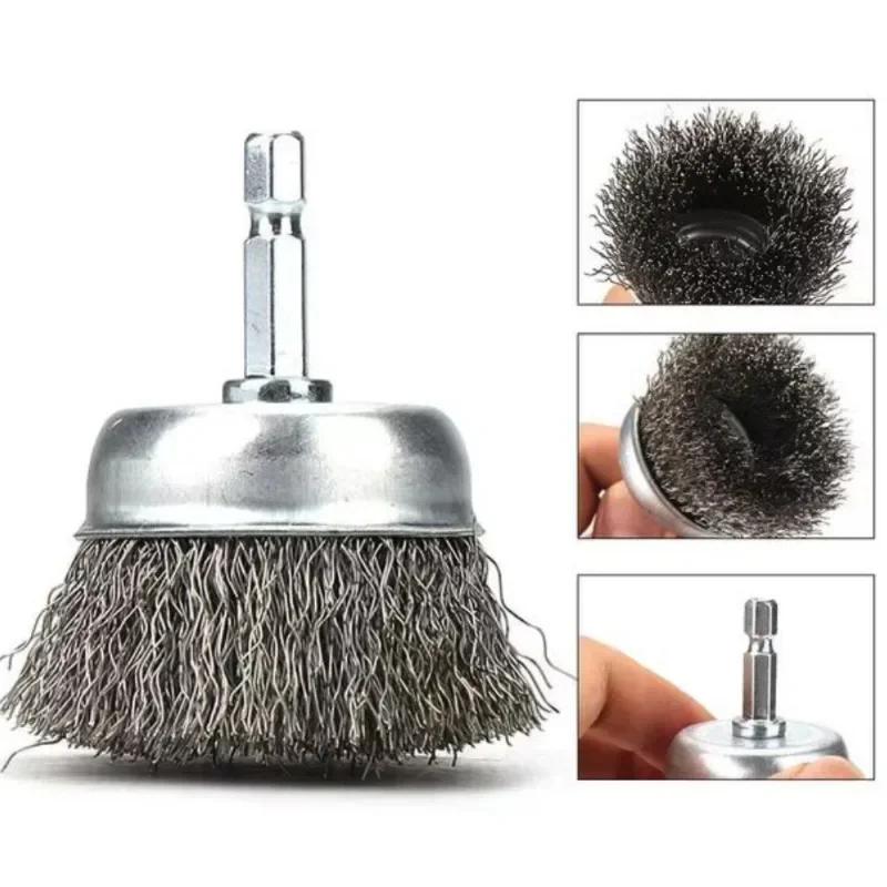 Wire Brush Wheel Cup Brush Set,Wire Brush for Drill 1/4 Inch Hex Shank 0.012 Inch Coarse Carbon Steel Crimped Wire Wheel