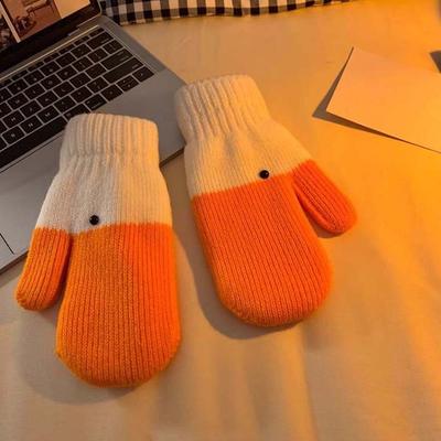 Polyester Winter Knitted Gloves Orange Anti-cold Mittens Creative Cartoon Goose Gloves  Couple