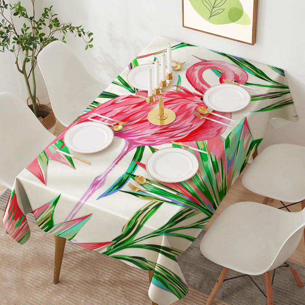 Tropical Flamingo Polyester Rectangular Tablecloth for Parties and Dining