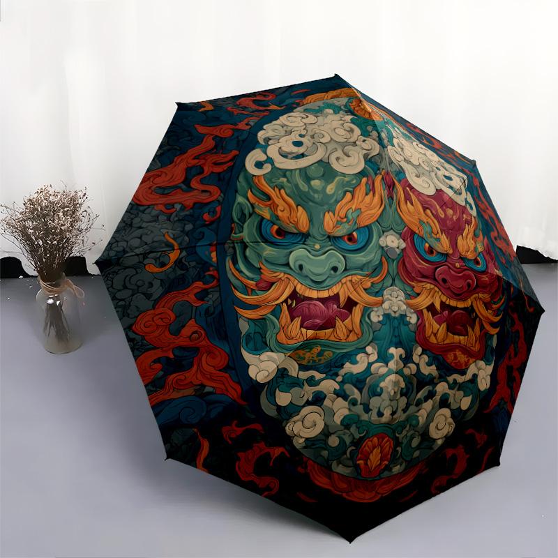 Demon Pattern, Automatic Folding Umbrella, Portable and Foldable Design, 8 Ribs, a Christmas or Birthday Gift.