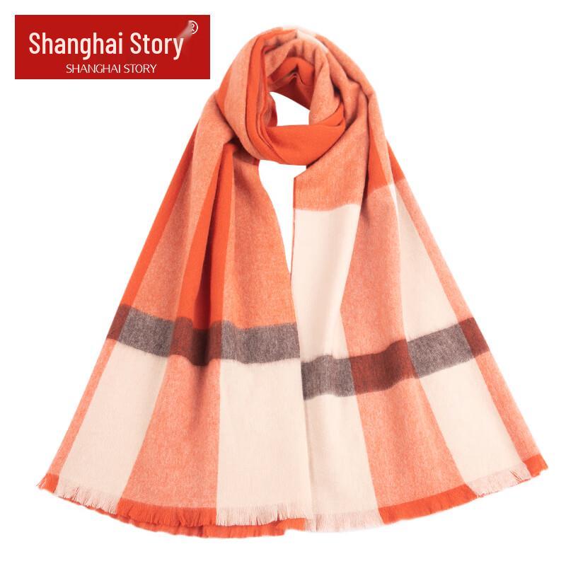 Shanghai Story Women's Pure Wool Plaid Scarf Shawl