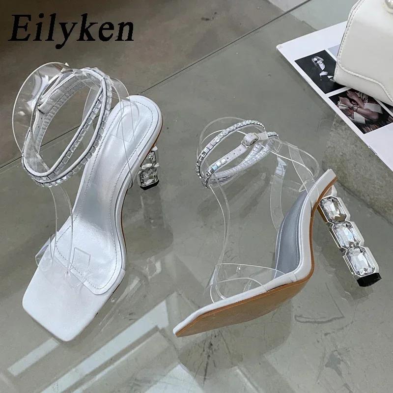 Pesstwei Square Head Crystal Diamond Shiny High Heel Sandals Decorative Buckle Strap Fashion Party 2026 Summer Women s Sandal 35 серебряный