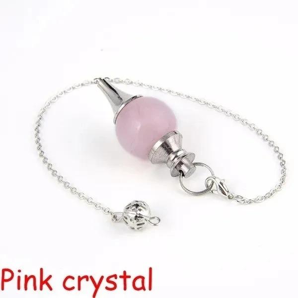Natural Crystal Semi-Precious Stone Pendant Necklace with Rolling Ball Pendulum