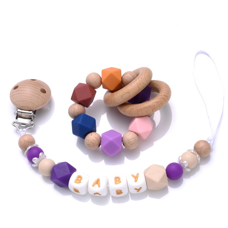 Beech Baby Pacifier Clip Personalized Name Silicone Teether Beads Toddler Nursing Bracelet Toy Baby Pacifier Chain Nipples Chain