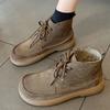 Fashion 2025 Hot Sale Shoes for Women Lace Up Women's Boots Winter Round Toe Solid Flock Naked Boots Low-heeled Concise Fashion Boots