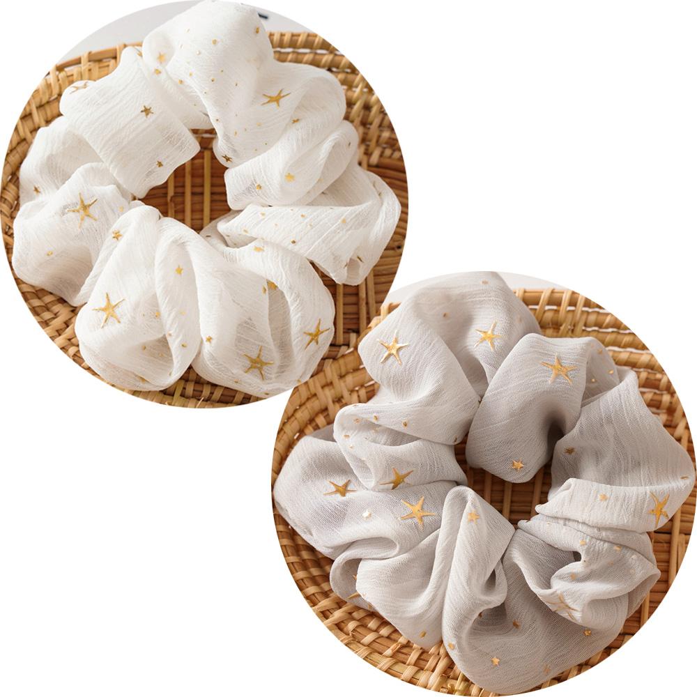 2PCS/Set Shiny star Chiffon Scrunchies Elastic Hair Bands Women Girls Ponytail Holder Hair Ties Rope Hair Accessories Fashion