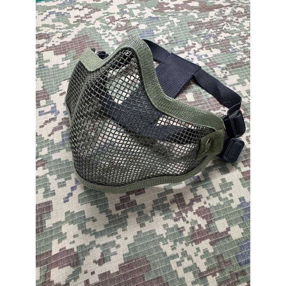 Maschera Facciale Mezza Faccia in Acciaio con Doppia Cinghia V1, Maschera Protettiva Tattica Camo per CS Airsoft Wargame Allenamento