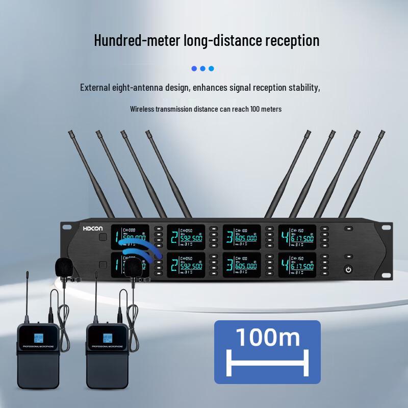 HDCON HT-D880LJ 8-Channel UHF Wireless Lapel Microphone System (CN version)
