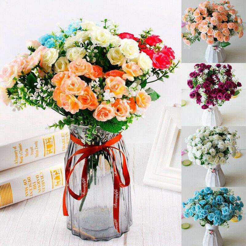15head Rose Artificial Bouquet Silk Fake Flowers Wedding Party Decoration Home