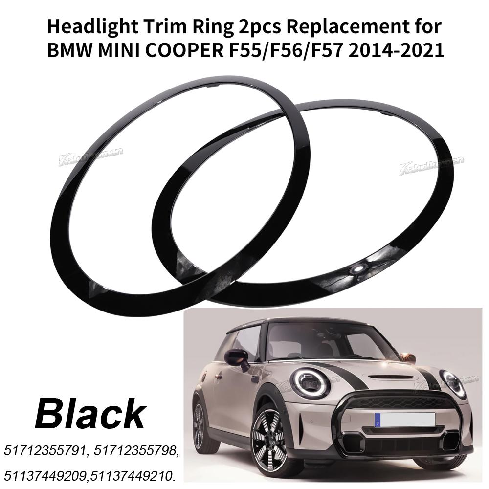 51137300631 For Mini For Cooper F55 F56 F57 2014-2021 Auto Gloss Black/Silver Plated Headlight Ring Bezel Trim Surround Cover srfg1