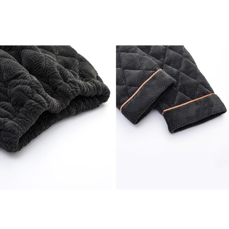 Winter Coral Fleece Men's Pajamas Three-layer Thick Quilted Middle-aged and Elderly Grandpa Flannel Home Service Padded Jacket Suit