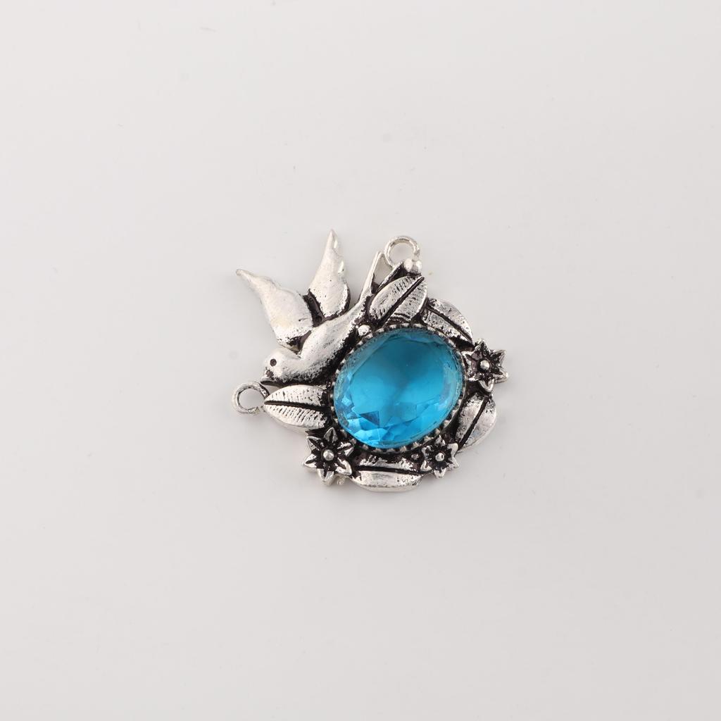 Swiss Blue Topaz Gemstone 925 Sterling Silver Women Jewelry Bird Pendant 0.5" For Gift CP-43-7