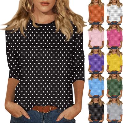 Women's O-neck 3/4 Sleeve Striped  Print Top