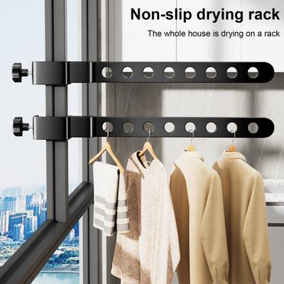 Foldable Clothes Hanger Rack with Adjustable Clamp Window Mount Rotatable Heavy Duty Indoor Balcony Clothing Drying Holder Organizer