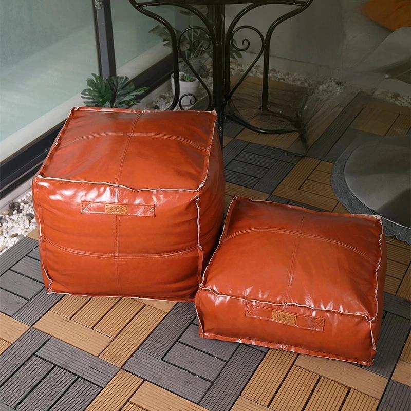Unstuffed Pouf Cover No Filling Cushion Cover Oil Wax Leather Footstool Lazy Floor Futon Bedroom Decor Foot Stool Ottoman Cover