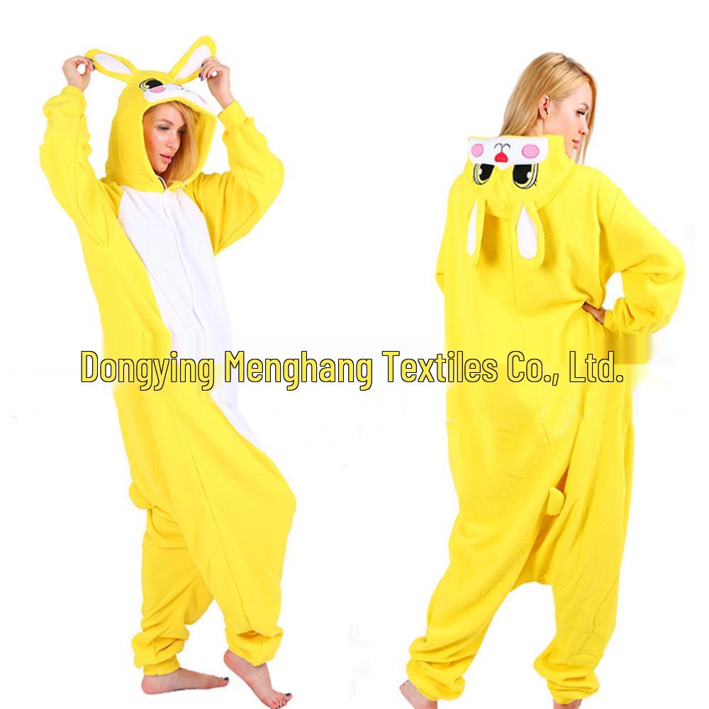 White Rabbit Cartoon Hooded Onesie Pajamas - Long Sleeve for Autumn/Winter, Couples' Home & Performance Wear.