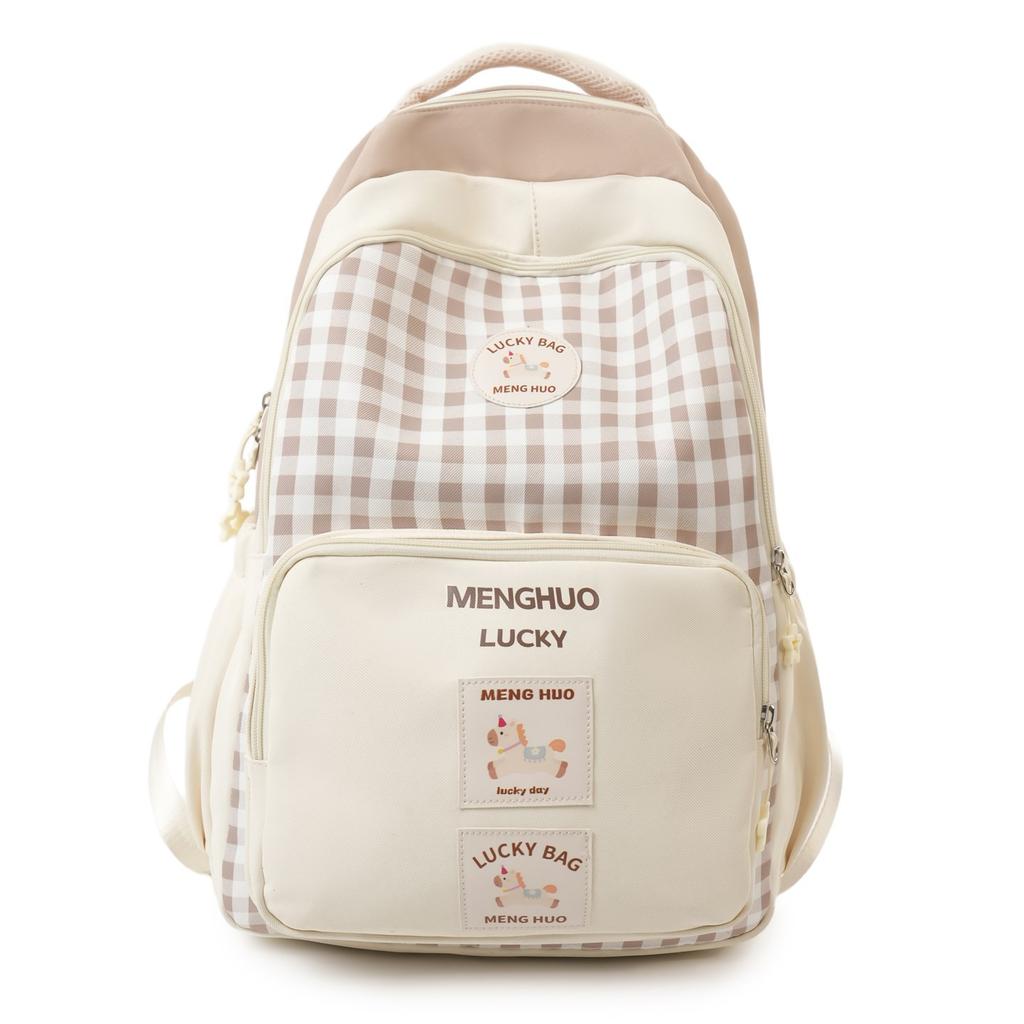 Schoolbag new Japanese cartoon plaid backpack cute Ruiying soft girl girl backpack commuter versatile student schoolbag