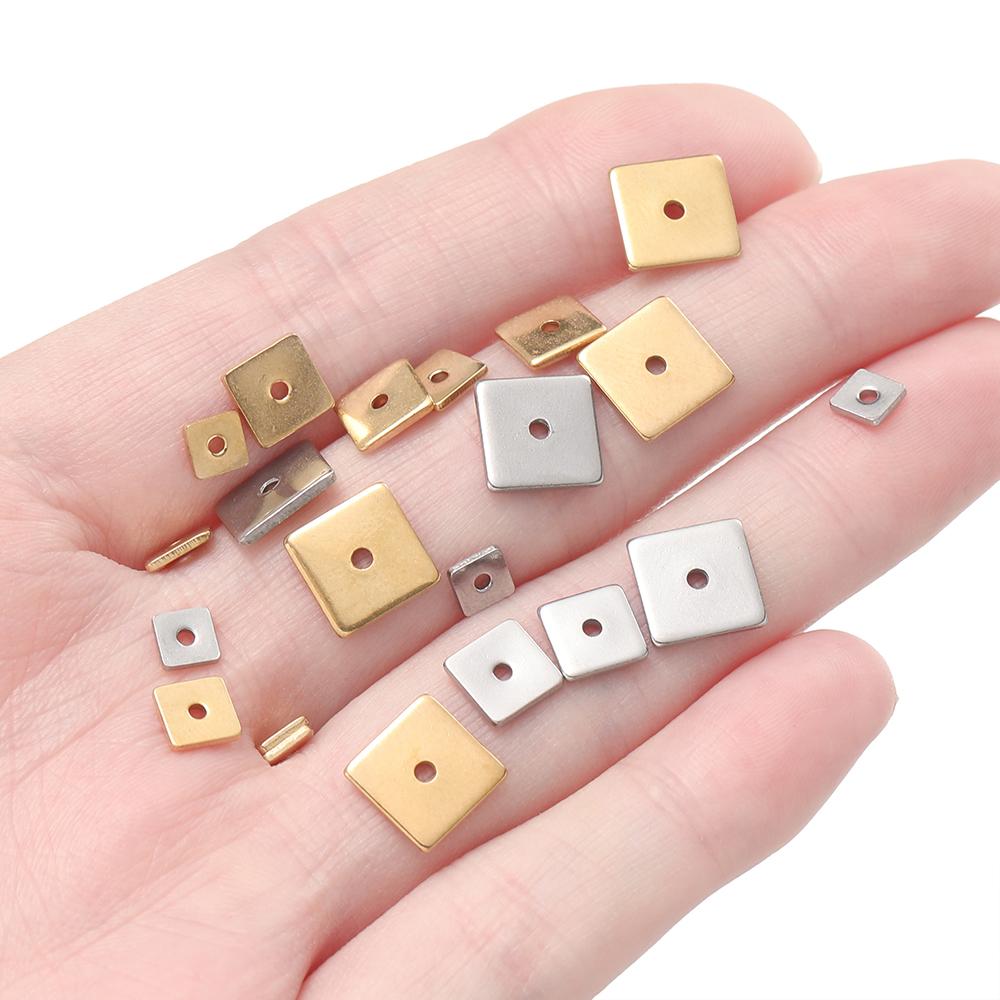 50 Pezzi/Confezione Acciaio Inossidabile 4/5/6/8mm Forma Quadrata Piatta Perline Distanziatrici Per Fai da Te Gioielli Collane Braccialetti Accessori per la Creazione