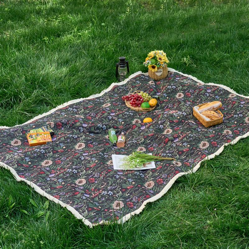 Wind Polyester Cotton Color Woven Jacquard Plant Flower Fringed Tablecloth Rectangular Outdoor Camping Picnic Mat Photo