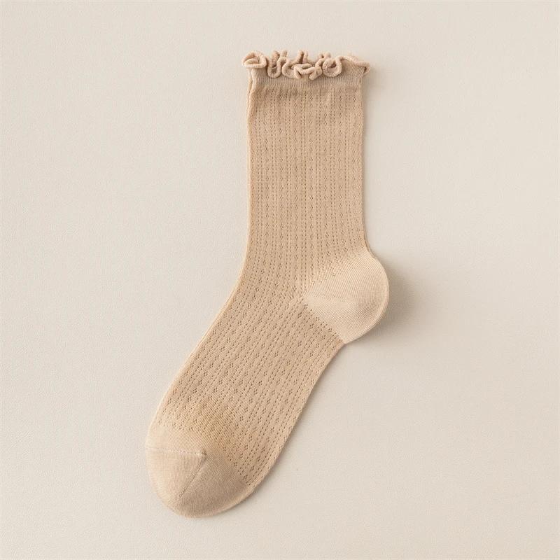Neue Damen Socken Hohe Qualität Sommer Mode Lässig Lange Socken Einfarbige Koreanischer Stil Wellensaum Netz Atmungsaktiv Einfach Dünn