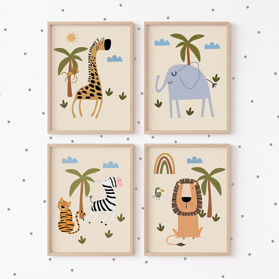 Boho Lion Elephant Giraffe Tiger Zebra Nordic Posters And Prints Nursery Wall Art Canvas Painting Pictures Baby Kids Room Decor