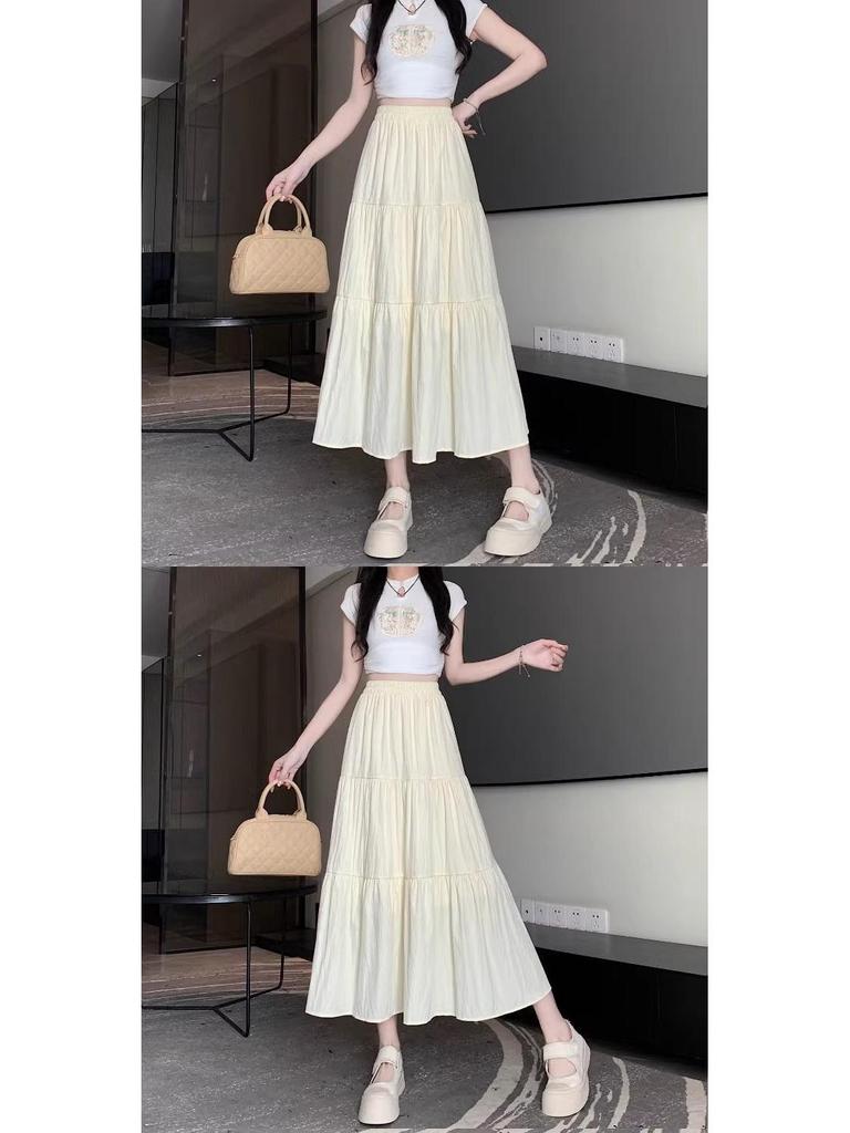 2024 Iridescent White A-line High-Waisted Gauze Midi Skirt - Fairy Summer