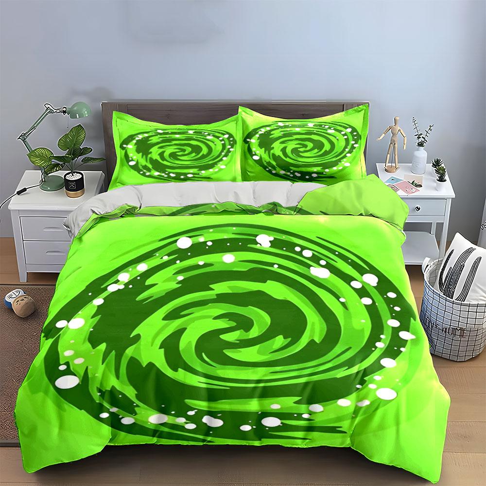 Green Swirl Design Three-Piece Set Kid's and Adults' Bedroom Decor, Exquisite Three-piece Bedding Set Gift