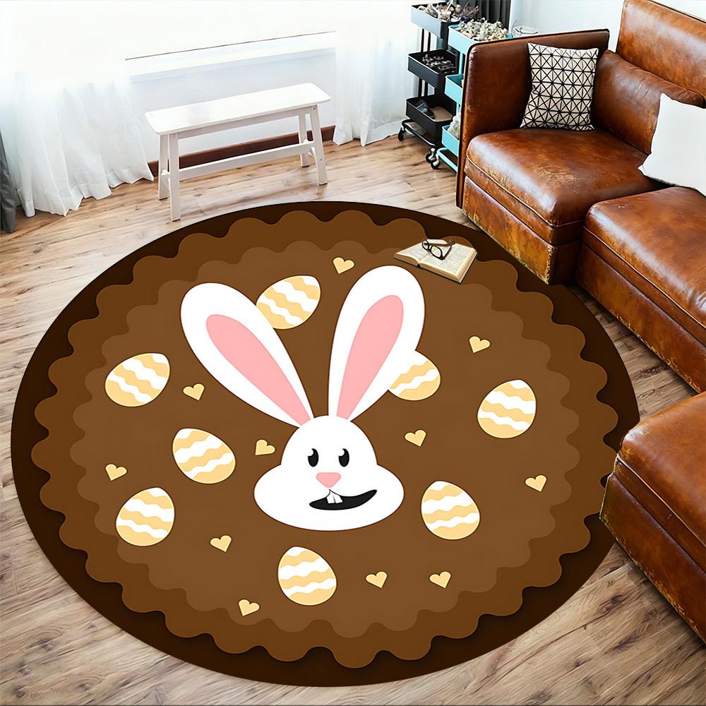 1pc Egg Rabbit Round Chair Mat Area Rug - Non-Slip, Floor Mat for Office, Bedroom, and Indoor Decor C1125171