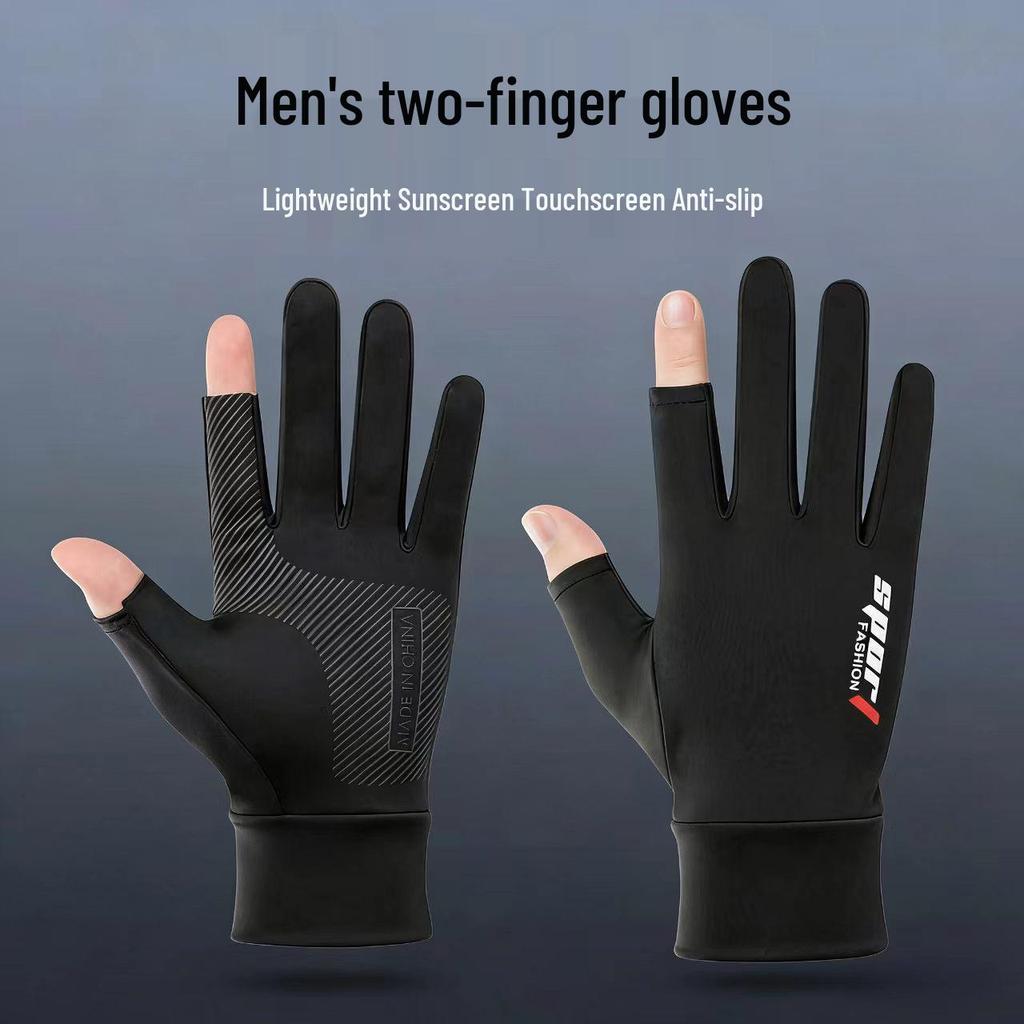 Men's Summer Ice Silk Non-slip Sun Gloves for Driving, Cycling, Takeaway & Fishing - 2.5 Finger Exposed & Full Finger Options