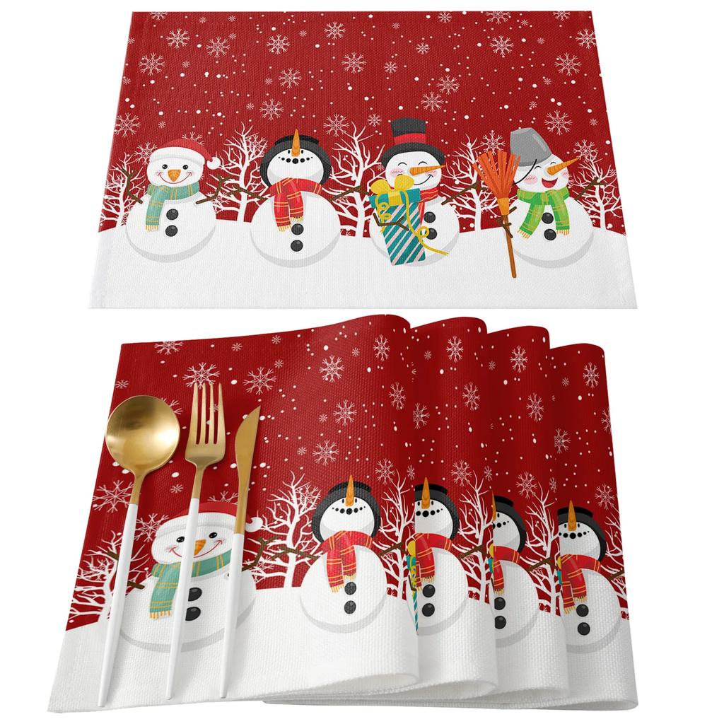 Merry Christmas Santa Claus Print Placemat 2/4/6pcs Kitchen Accessories Coffee Dining Table Mat Coaster Festival Tableware Pads