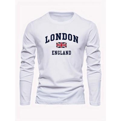 Camiseta de manga larga y cuello redondo para hombre, talla grande, holgada, casual, deportiva, con estampado de letras de Londres INGLATERRA.
