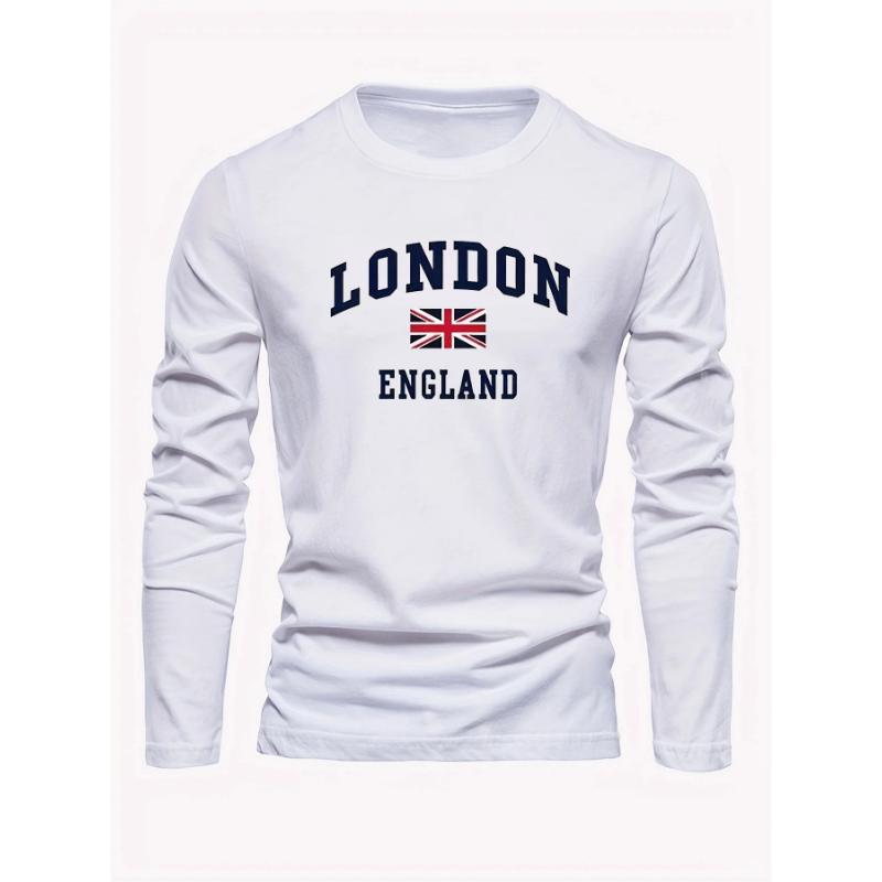 

Мужская футболка свободного кроя большого размера в стиле кэжуал спорт с принтом букв LONDON ENGLAND, круглым вырезом и длинным рукавом L