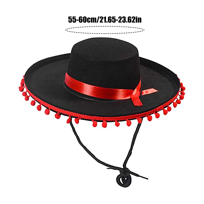 Sombrero Hats Dress Up America Sombrero Hat For Adults Wide Brim Cosplay Costume With Pom-Poms Spanish Outfit Accessories For