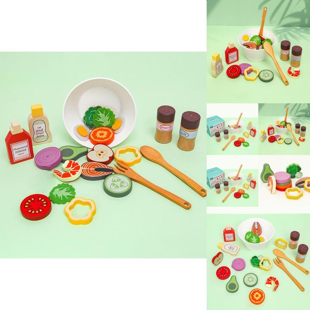 Fun Wooden Simulation Vegetable And Fruit Seasoning Salad Ingredient Toy Set For Imaginative Kitchen Play