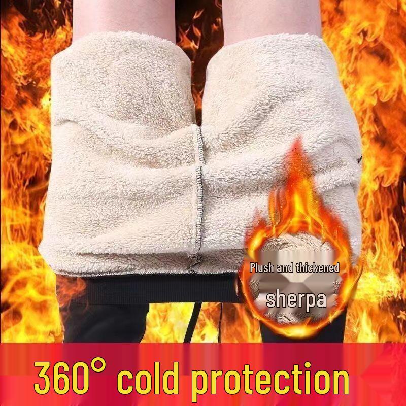 Pantaloni cu fermoar din lână de miel de iarnă pentru bărbați: Extra Gros, Larg cu Picior Drept pentru Căldură, Potrivit pentru Tineri, Persoane de Vârstă Mijlocie și Vârstnici