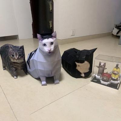 Rotating Cat Cat Paper Model Home Decoration Kitten Paper Model 3D Folding Paper Cat  Kids Toy