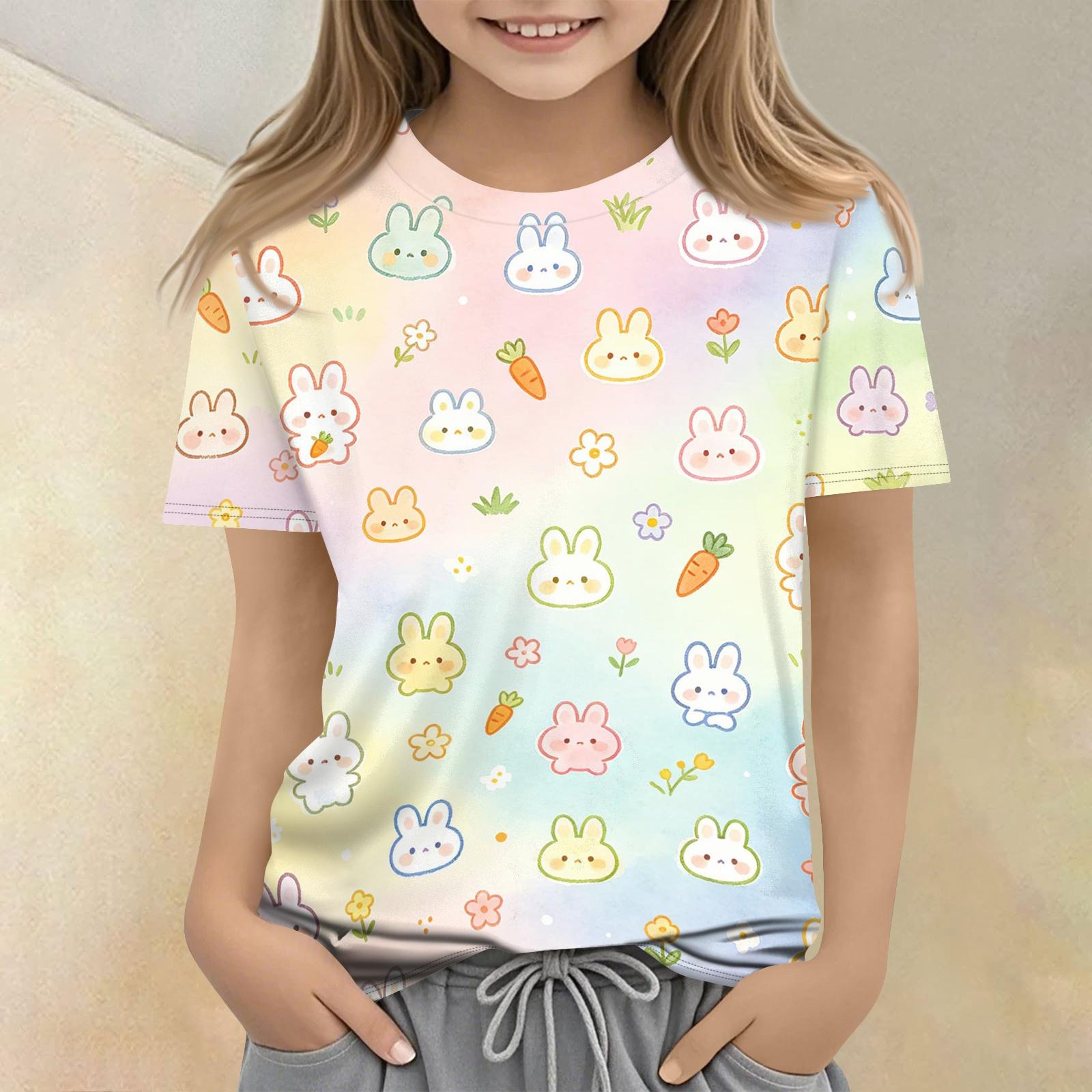 

Kids Animal Print Crew Neck Short Sleeve Casual Loose Fit T Shirt Comfortable Soft Fabric Lightweight Breathable Summer Wear 140